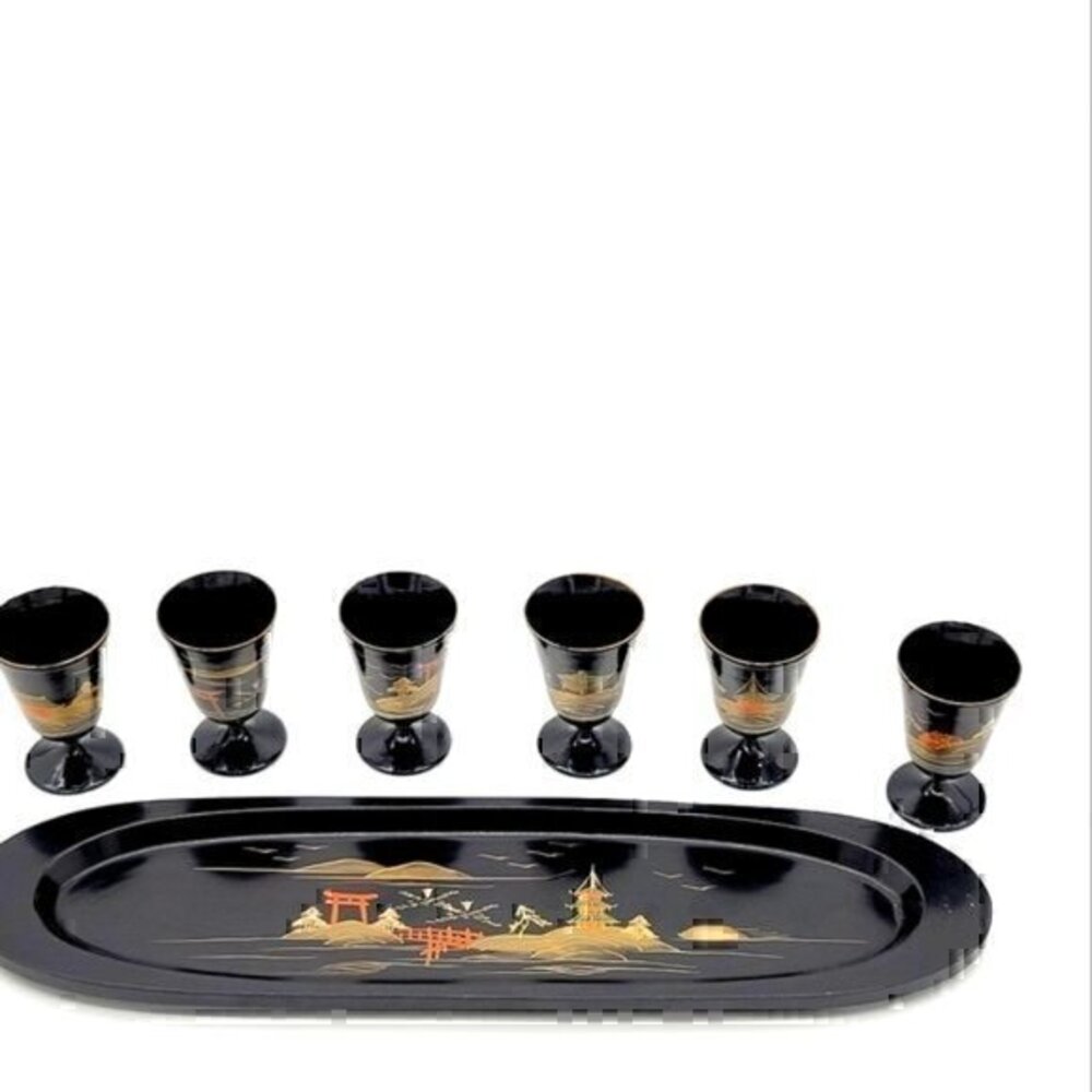 Vintage Japanese Saki Set Hand Painted